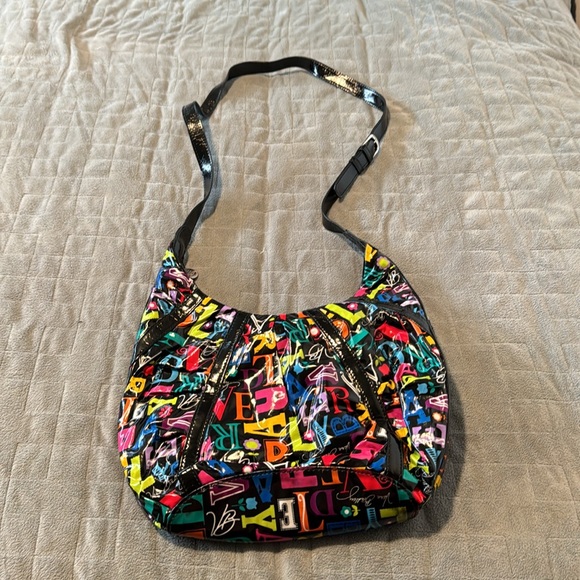 Vera Bradley Handbags - Vera Bradley Logo Purse, Patent Leather, Black, Colorful, Adjustable Strap